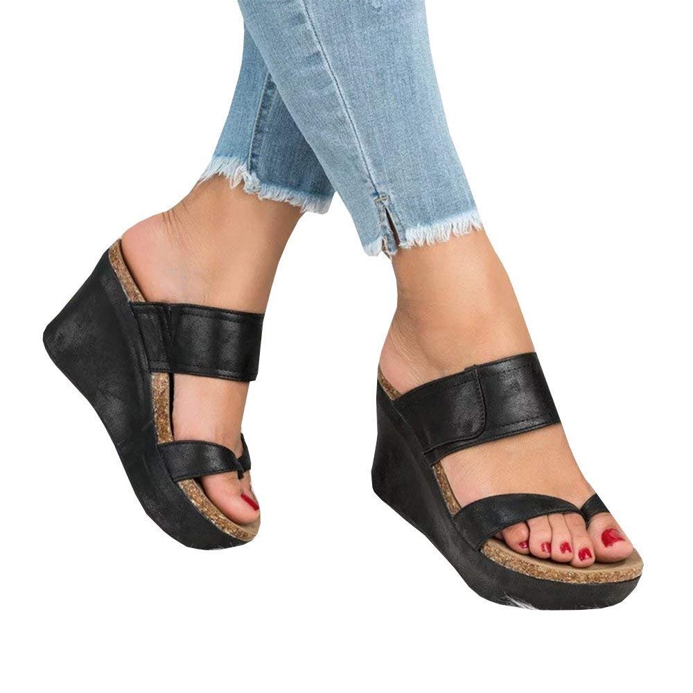 Womens Platform Slip On Cork Wedge Slide Sandals Mules Thong Slingback Summer Shoes - Image 4