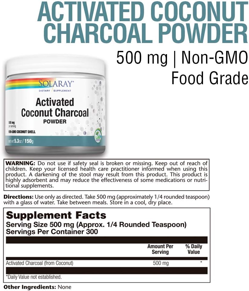 Solaray Activated Coconut Charcoal Powder 500 mg | Healthy Inner Cleansing & Digestive Tract Support | 300 Servings: Health & Personal Care