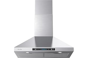 HisoHu 30" Wall Mount Range Hood, Ductless/Ducted Convertible, 1000 CFM Stainless Steel Kitchen Hood, with Upgraged Stainless Steel Mesh Filters, Gesture & Touch Control