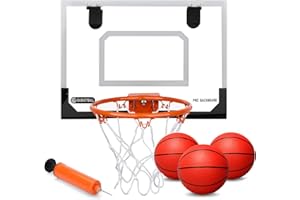 ANZMTOSN Mini Indoor Basketball Hoop for Door, Over Door Basketball Hoop for Kids Adults with Large 9 Inch Dunk Rim 4 Mini Replacement 6" Basketballs Sport Game Gift for 6 7 8 9 10 11 12 Years (15.8"x11.7")
