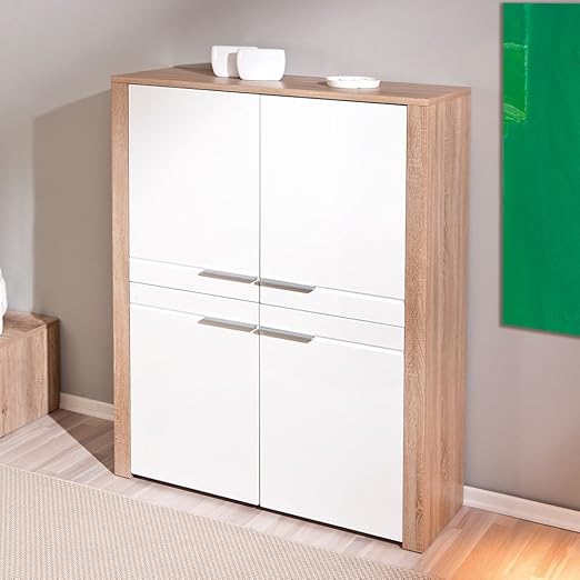 Pharao24 Esszimmer Highboard In Weiss Hochglanz Eiche Amazon De Kuche Haushalt