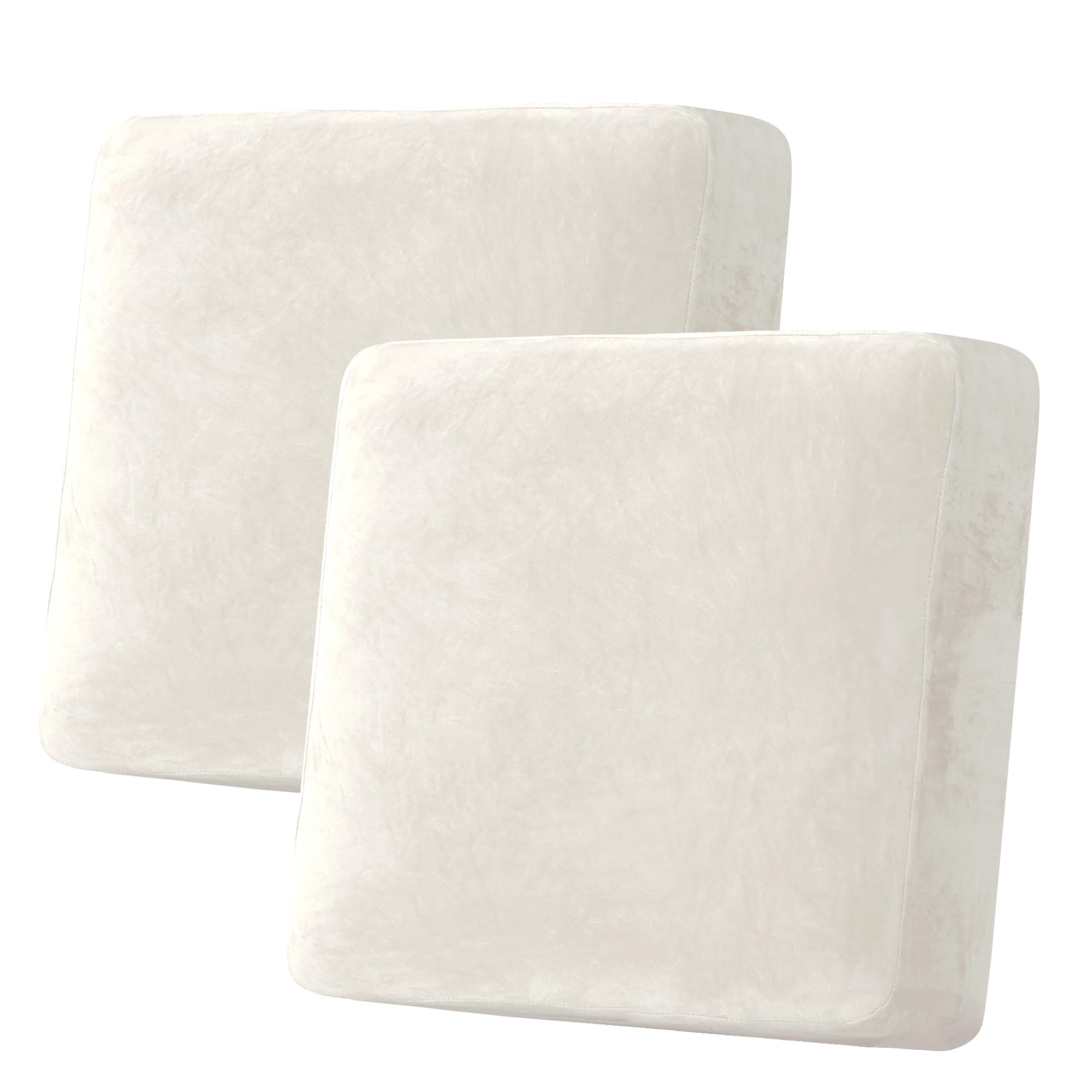 Photo 1 of H.VERSAILTEX Velvet Stretch Couch Cushion Cover Plush Cushion Slipcover for Chair Loveseat Sofa Cushion Furniture Protector Seat Cushion Sofa Cover (2 Piece Large Sofa Cushion Covers, Porcelain)