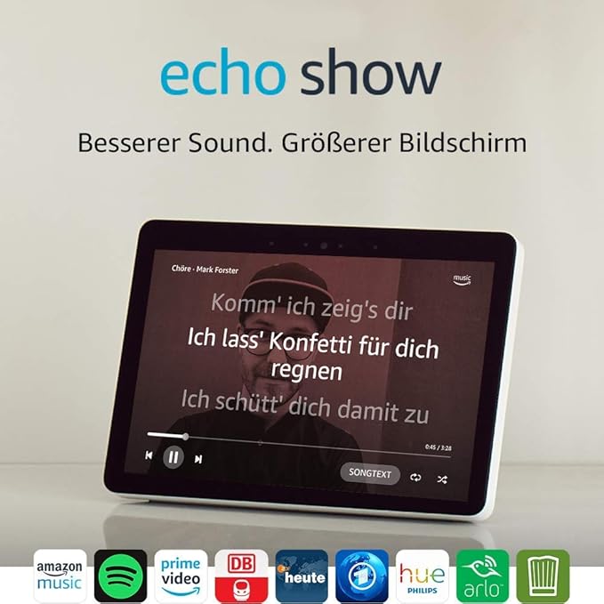 Echo Show (2. Gen.) Premiumlautsprecher mit brillantem 10-Zoll-HD-Display, Weiß