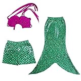 Jastore® Little Girls 3 Pcs Princess Mermaid Tail Swimmable Bikini Set Swimwear