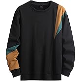 Covisoty Men's Crewneck Sweatshirts Patchwork Contrast Color Long Sleeve Casual Lightweight Pullover Shirt Hip-Hop Sweater