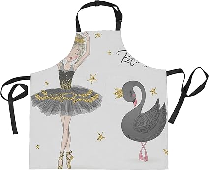 Hunihuni Küchenschürze mit Schwanenballett, verstellbarer Hals