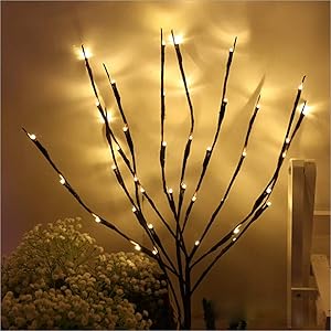 NAWEDA Branch Lights LED Twigs Artificial Willow Twig Lights for Decoration Warm White Battery Powered 20 Inches 20 LED- 2 Pack