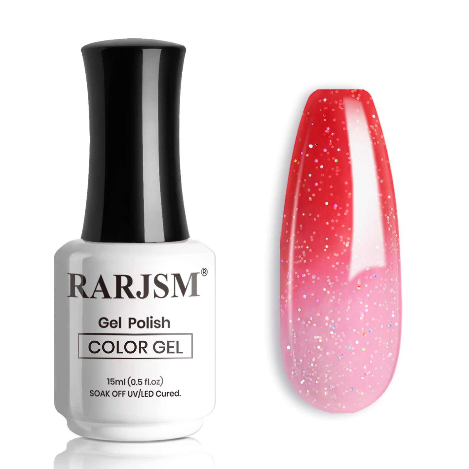 RARJSM Color Changing Gel Nail Polish 15ML Pink to Red Iridescent Glitter Temperature Change Gel Polish Soak off UV Thermal Gel Nail Polish for Nail Art Manicure DIY Salon at Home