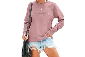 ASTANFY Womens Crewneck Sweatshirt Mama Letter Print Long Sleeve Loose Fashion Pullover Top