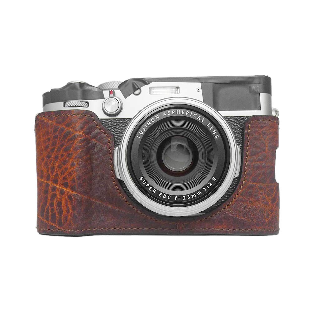 MUZIRI KINOKOO Genuine Leather Case for Fuji X100V Real Leather Grip Case Fujifilm X100V Bottom Case Protective Case Leather Case for X100V-Brown