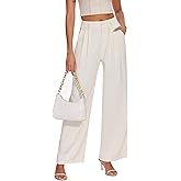 FUNYYZO Women's Loose Pleated Front Long Pants Wide Leg Trousers Solid Causal Dressy
