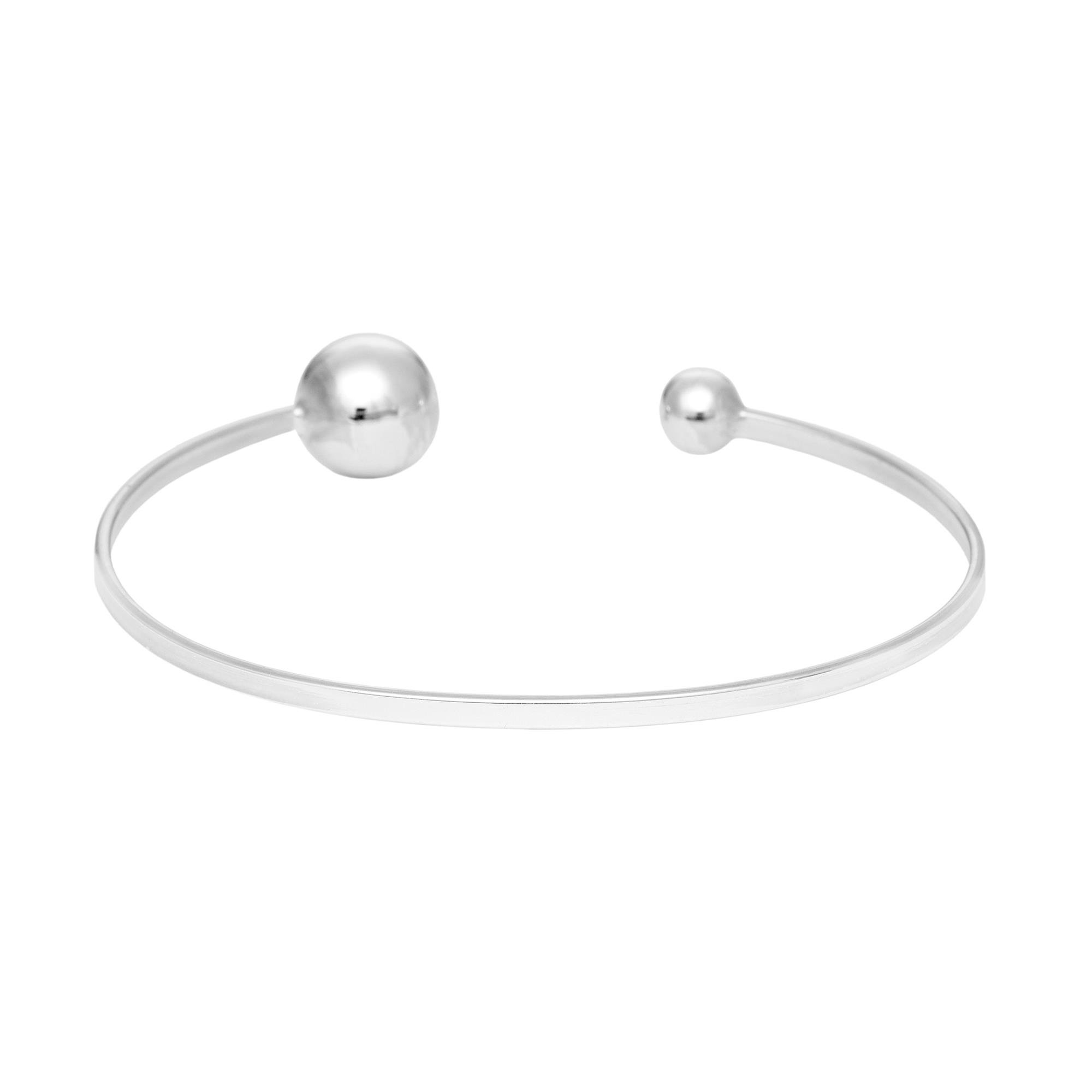 Silverly 925 Sterling Silver Torque Bangle for Women - Thin Flat Stacking Bangle - Simple Classic Solid Silver Bracelets - Adjustable Stackable Ball End Cuff Bracelet - Essential Minimalist Jewellery
