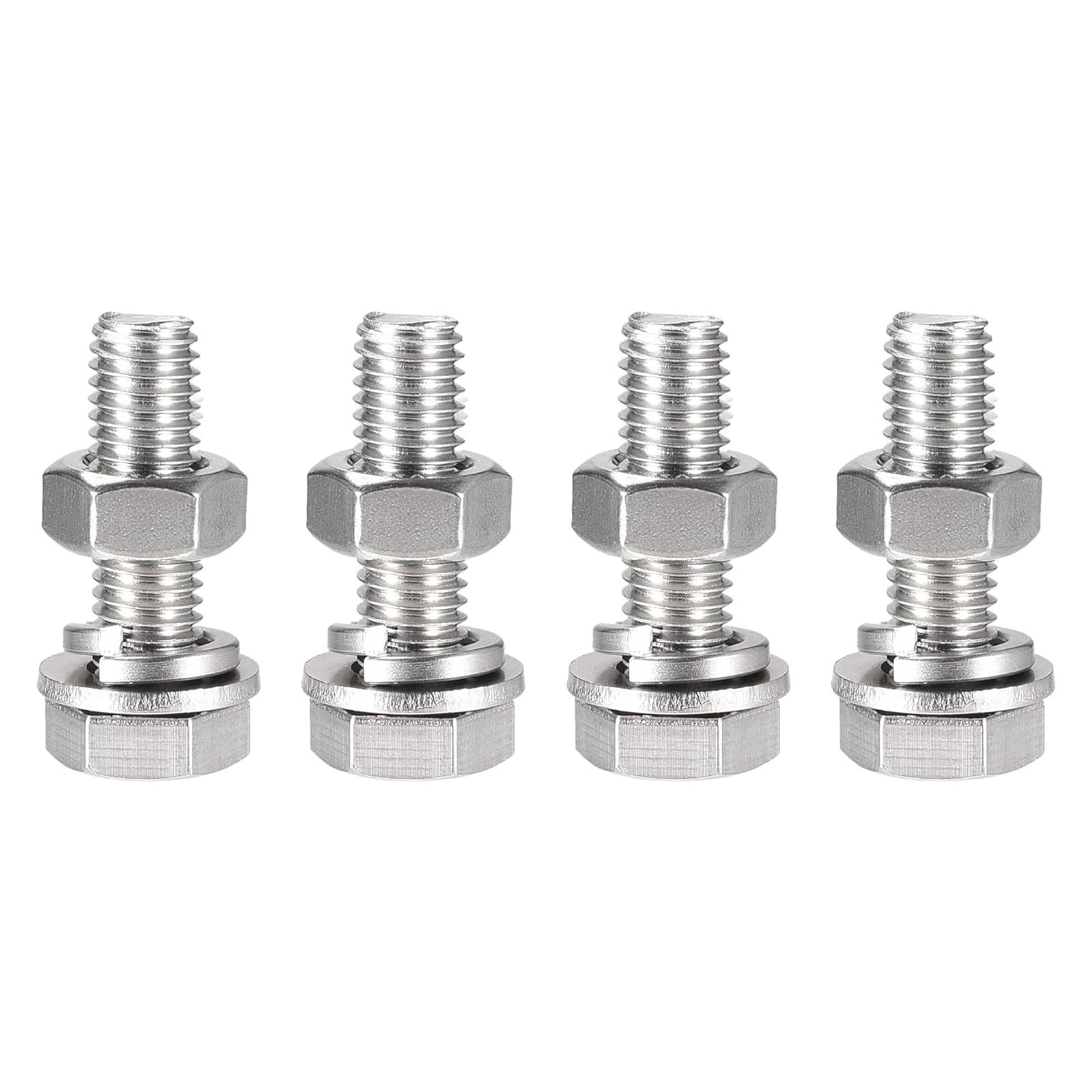 Boxonly M10x40mm Hex Head Screws Bolts, Nuts, Flat & Lock Washers Kits, 304 Stainless Steel Fully Thread Hexagon Bolts 4 Sets