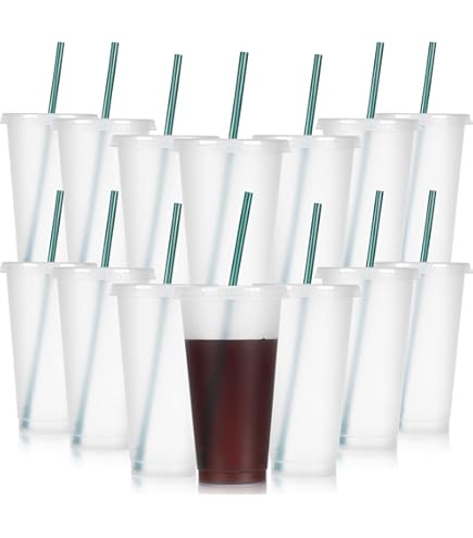 Amazon.com | Starbucks 15 Pack Bundle - Reusable Frosted 24 oz Cold Cup  with Lid and Green Straw w/Stopper: Tumblers & Water Glasses