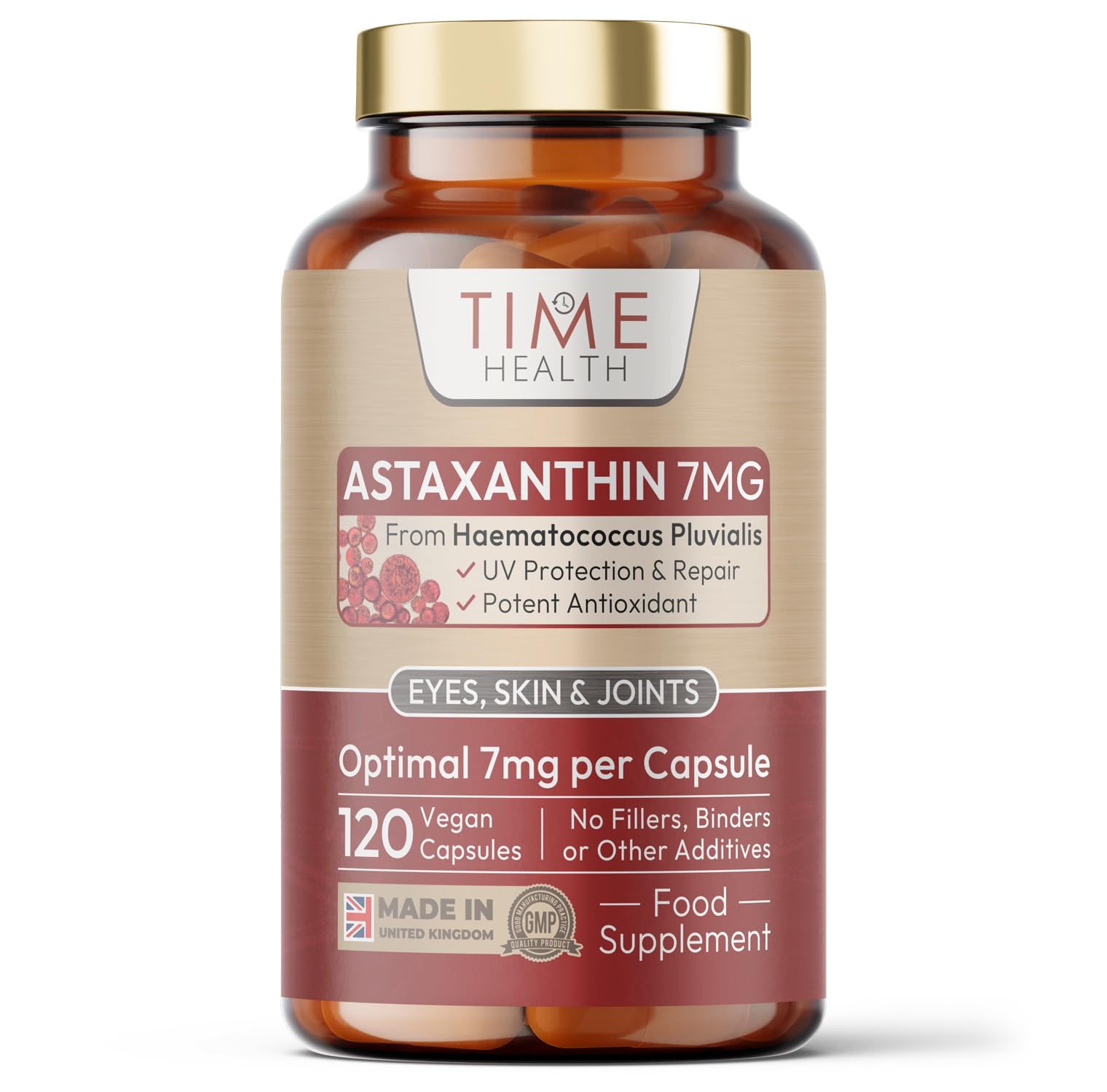 Astaxanthin - 7mg Optimal Dose - 120 Capsules - Super Antioxidant - Haematococcus Pluvialis - 100% Pure Natural Bioavailable 4 Month Supply - UK Manufactured - Zero Additives