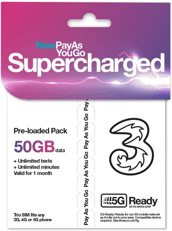 Three 50GB data Pay As You Go SIM – BigaMart