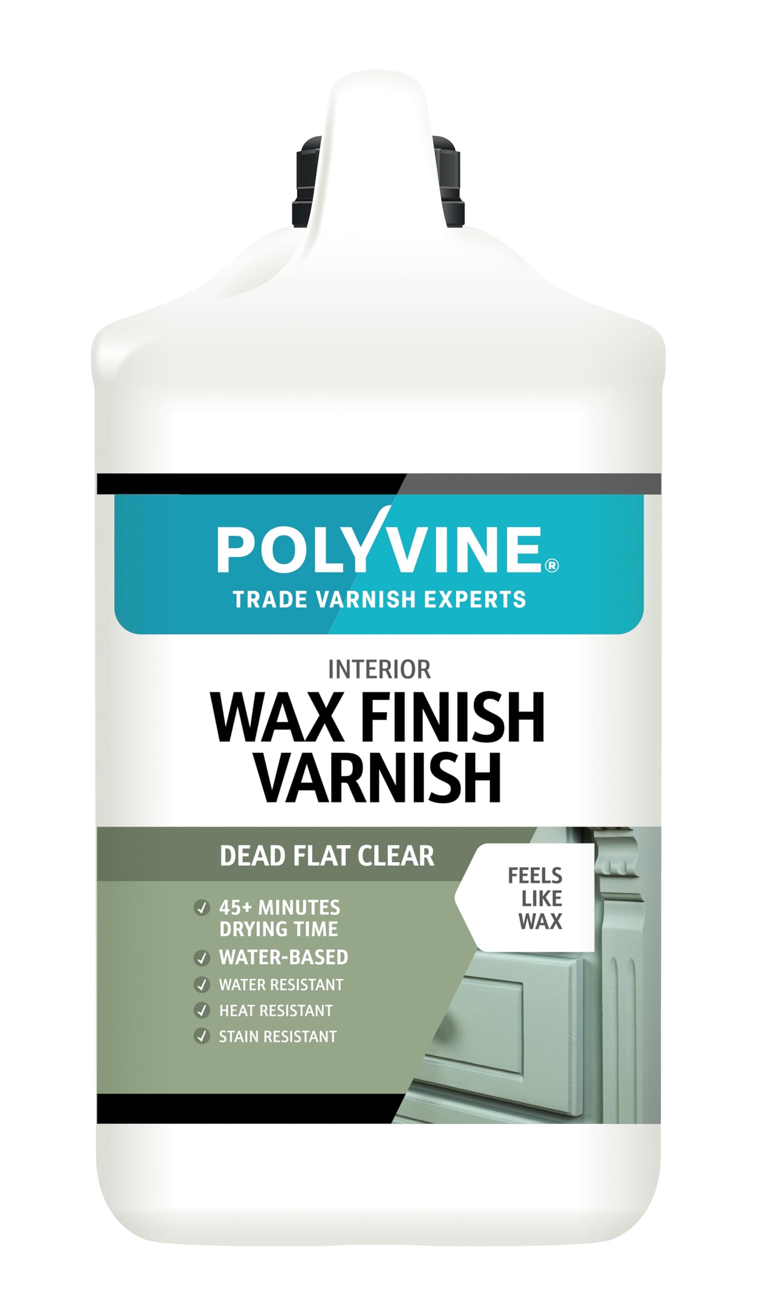 Polyvine Wax Finish Varnish Dead Flat – Quick Dry, Water Resistant Clear Varnish Wax - Quick Dry, Long Lasting Protection, Heat &Stain Resistant for Interior Wood, MDF, Furniture, Emulsion&More, 4L