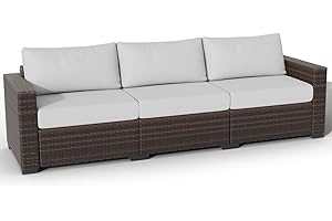 ABCASA Wicker Patio Sofa, 3 Seats Extra Large Outdoor Patio Couch with Comfortable 4.72'' Thick Cushions,Deep Seat Patio Sofas Furniture Set for Porch, Deck, Backyard, Sunroom, Garden, Redbrown Grey Cushion