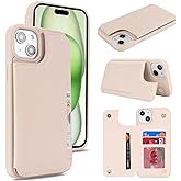 iCoverCase Compatible with iPhone 15 Wallet Phone Case with Card Holder for Women Men, [RFID Blocking] Card Slots PU Leather Protective Wallet Case 6.1 Inch (Beige)
