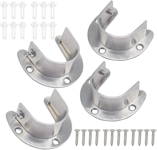 Amazon Com 1 5 16 Shower Closet Rod Holder Set U Shaped Hanging Rod Flange Socket Heavy Duty Curtain Pole Bracket Supports Stainless Steel Matte Black 4 Pack Silver Big Home Kitchen
