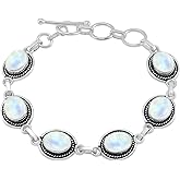 Natural Amethyst Moonstone Lapis Labradorite Garnet Malachite 925 Silver Plated Handmade Link Bracelet for Women - Bohemian Vintage Style Birthstone Jewelry Bracelet Gifts for Mom Wife Her