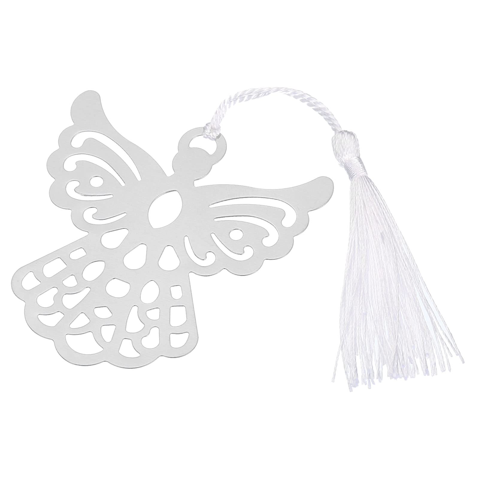 PATIKIL Metal Angel Bookmark Favors, 60pcs Metal Hollow Bookmark with Elegant Silk Tassel Memorial Bookmarks for Book Lovers Collection Christmas Angel Wedding Party Gift, Silver