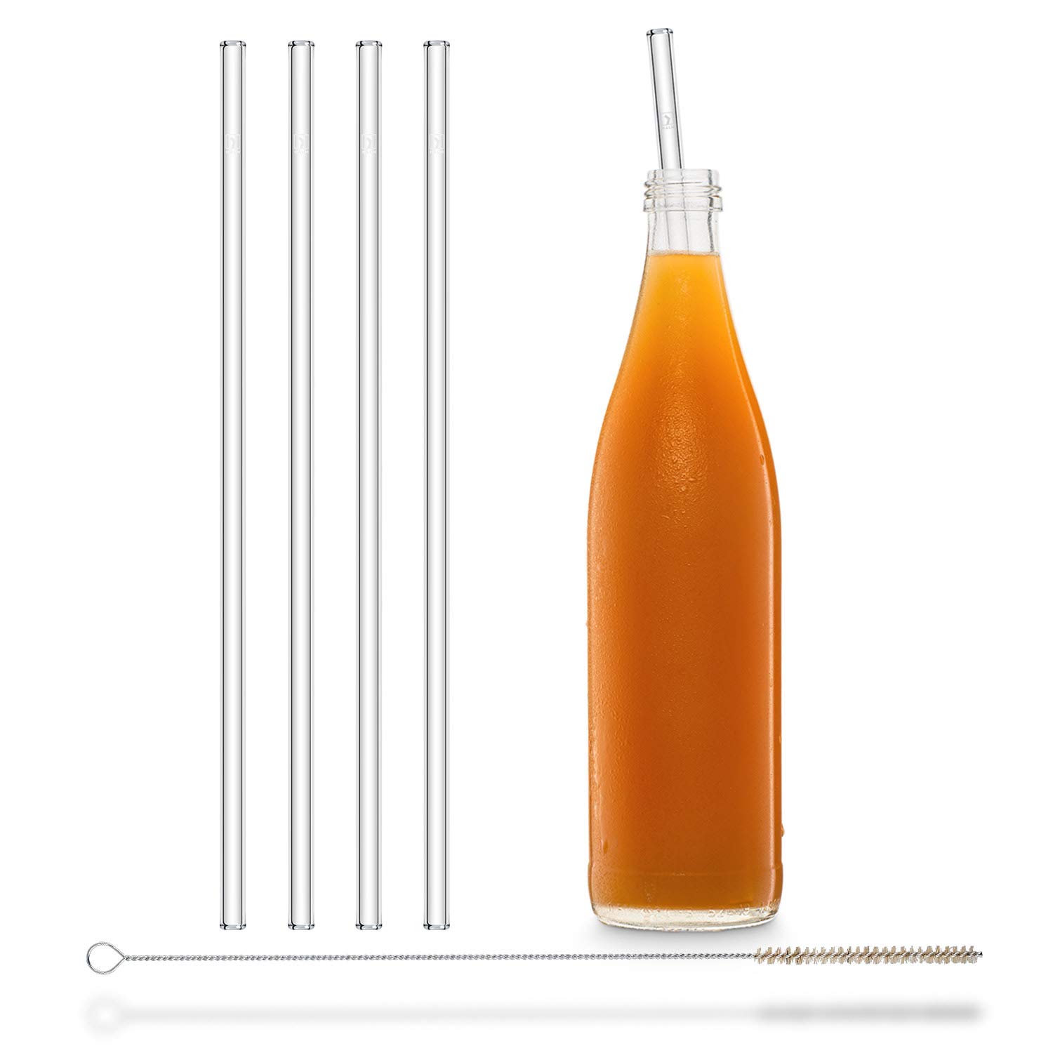 Halm Glass Drinking Straws Reusable Straw for Stanley Cup Quencher Tumbler - 4 Pieces Straight 30 cm + Plastic-Free Cleaning Brush Dishwasher Safe Glass Sippers for Bottles