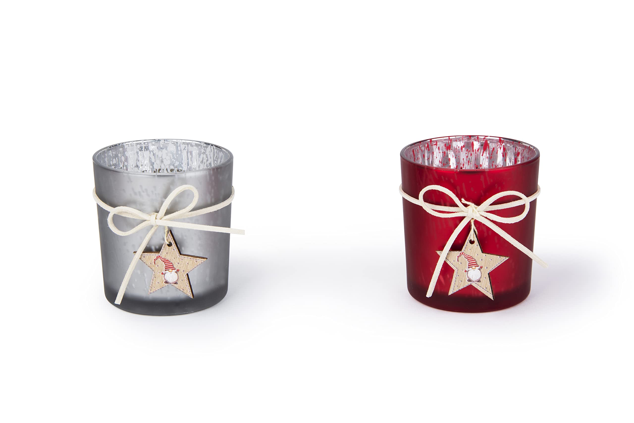 Excelsa Set of 6 Gnomo Tea Light Holder, cm. 7 x 8, Glass and Wood