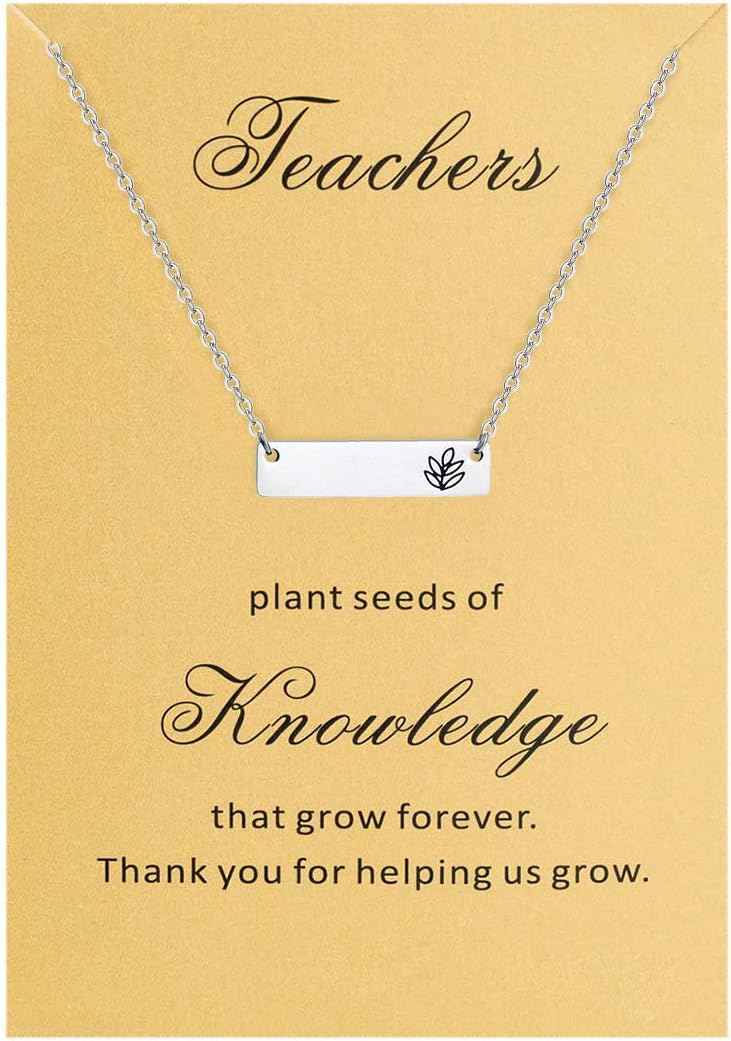 Back to School Gifts for Women Teacher's Day Bar Necklace Stainless Steel 18 inches with Thank You Card Appreciation Gifts