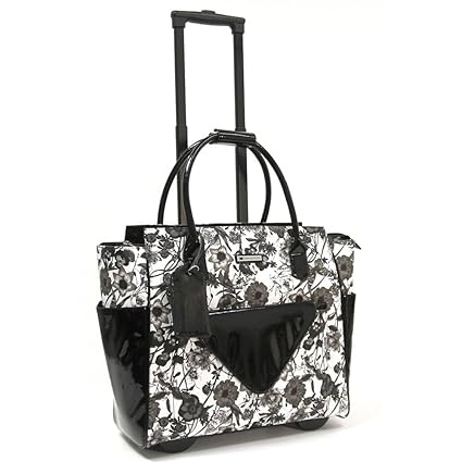 Cabrelli Camilla Clutch 15 Inch Laptop Bag On Wheels Briefcase, Black/White