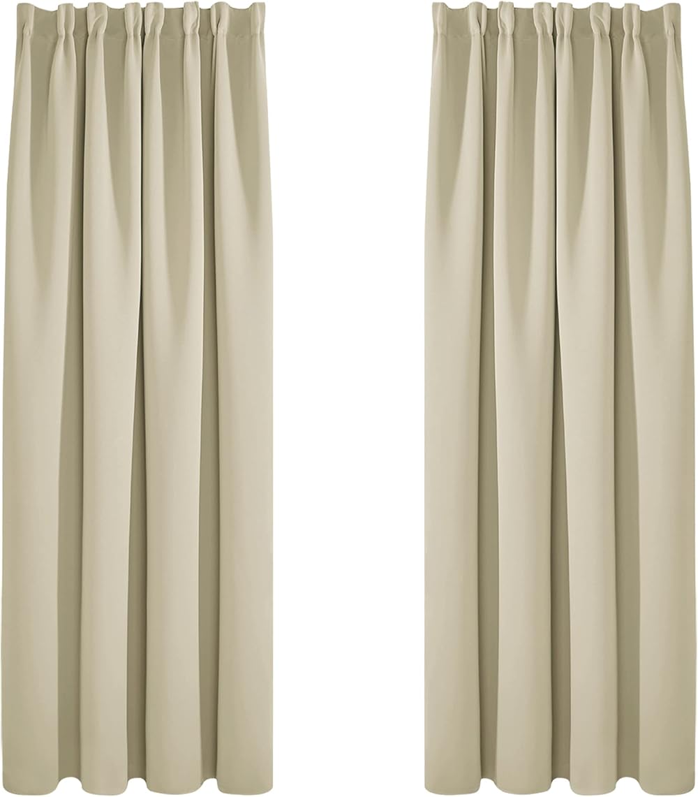 Deconovo Beige Thermal Blackout Curtains 2 Panels 52 x 84 Inches Pencil Pleat