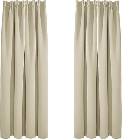 Deconovo Beige Thermal Blackout Curtains 2 Panels 52 x 84 Inches Pencil Pleat