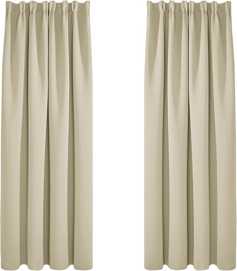 Deconovo Beige Thermal Blackout Curtains 2 Panels 52 x 84 Inches Pencil Pleat