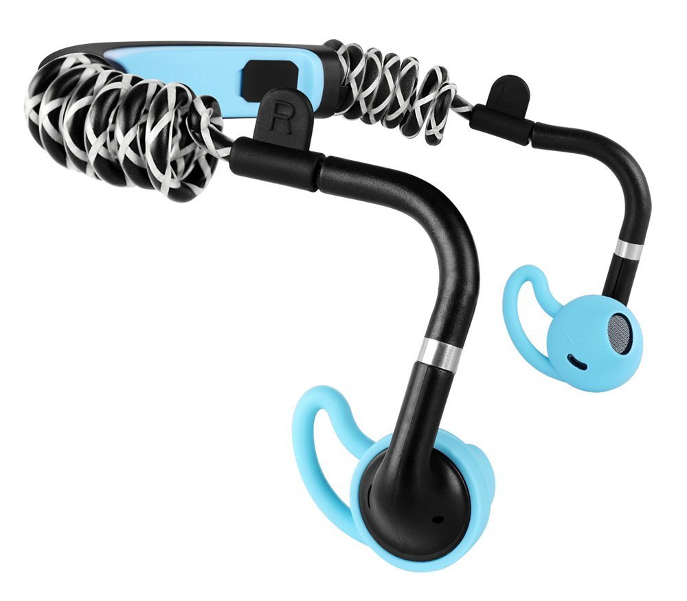 S.Wear Stick Sports Stereo Bluetooth Headset V4.1 Running Wireless Headphones With Mic Handsfree Sweat Proof Spring Memory Wire (BLUE)