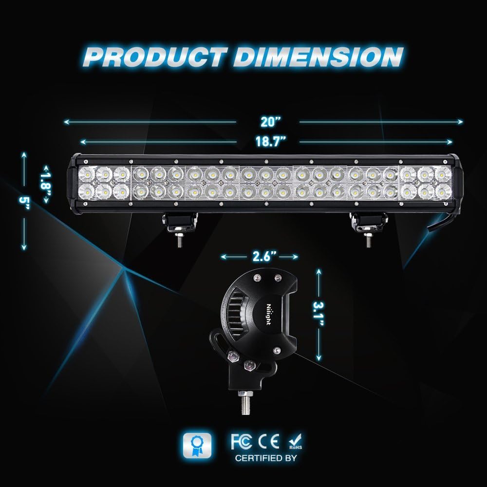 Nilight 6PCS 20 Inch 126W LED Light Bars Spot Flood Combo Led Off Road Driving Lights Led Fog Lights Boat Lighting LED Work Light, 2 Years Warranty: Automotive