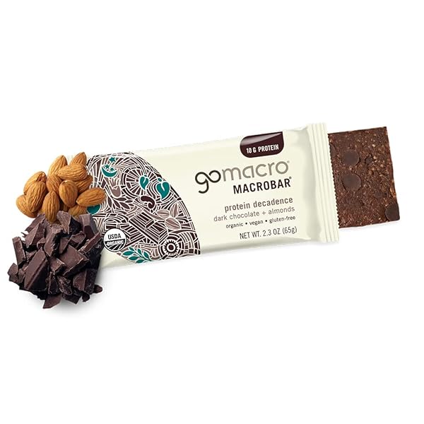 GOMACRO MACROBAR ORGANIC VEGAN PROTEIN BARS – DARK CHOCOLATE + ALMONDS (2.3 OUNCE BARS, 12 COUNT)
