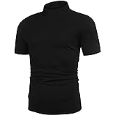 Poriff Mens Casual Turtleneck Mock Neck T Shirt Slim Fit Short Sleeve Summer Basic Tops