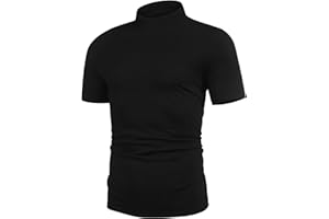 Poriff Mens Casual Turtleneck Mock Neck T Shirt Slim Fit Short Sleeve Summer Basic Tops