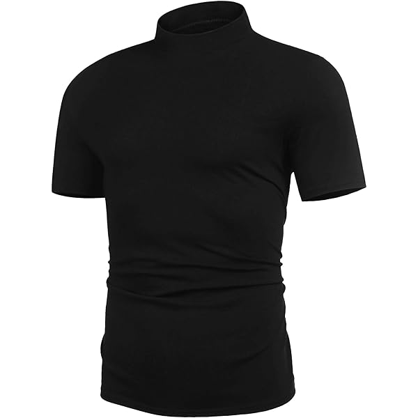 FUMOOD Mens Short Sleeve Basic Designed Turtleneck T Shirt