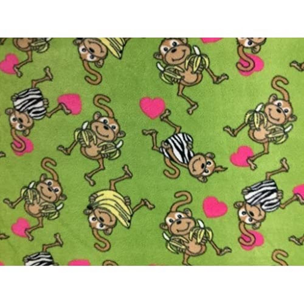 CRS VENDOR LTD. Quality Printed Monkey Anti Pil Polar Fleece Fabric Material - Green, 1 metre 150cm x 100cm