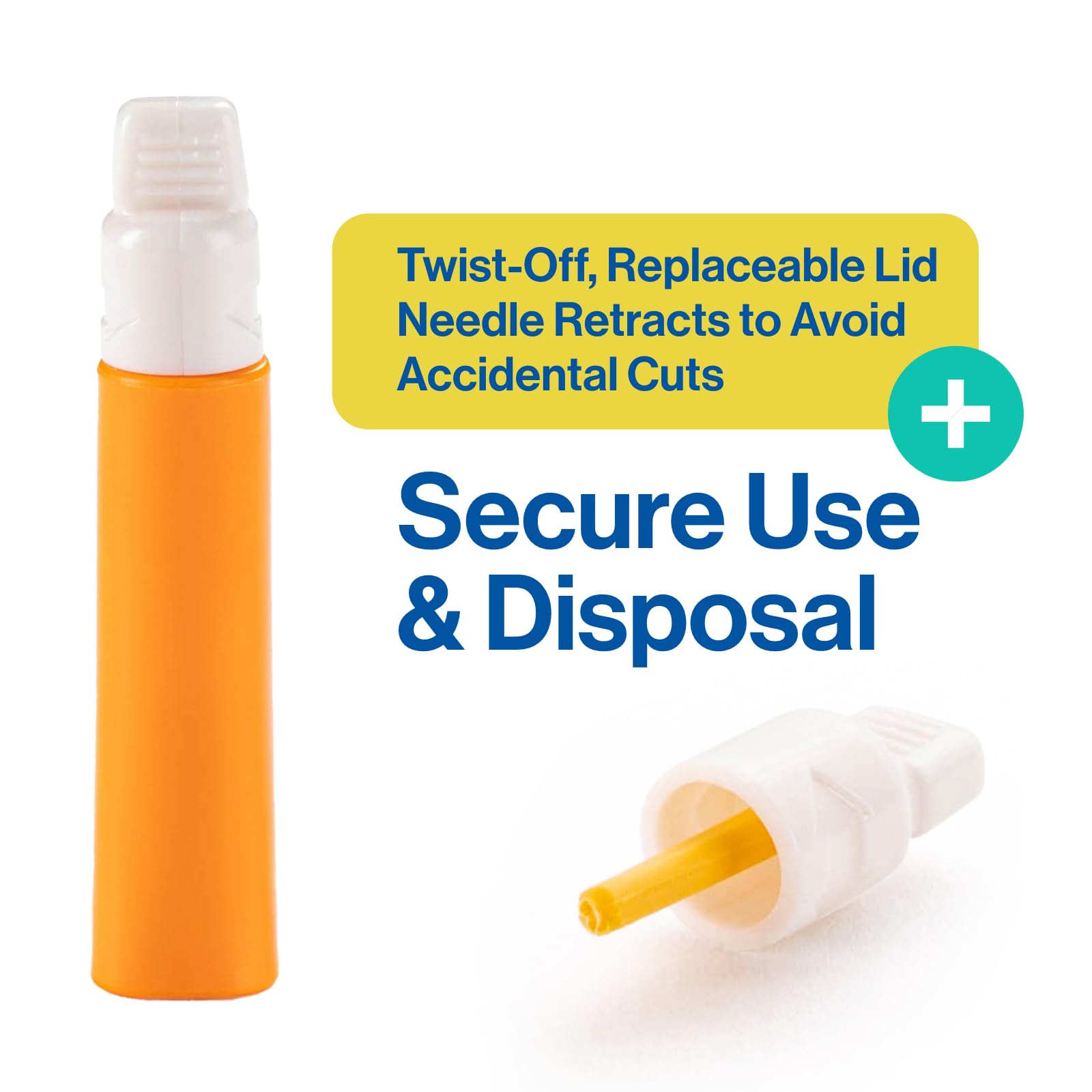 OWELL® Safety Lancets 21G x 2.5mm – 100 Count | Extra Blood Flow for Thick Skin | Sterile, Preloaded, Medical-Grade, Pressure Activated for Diabetic Glucose Testing