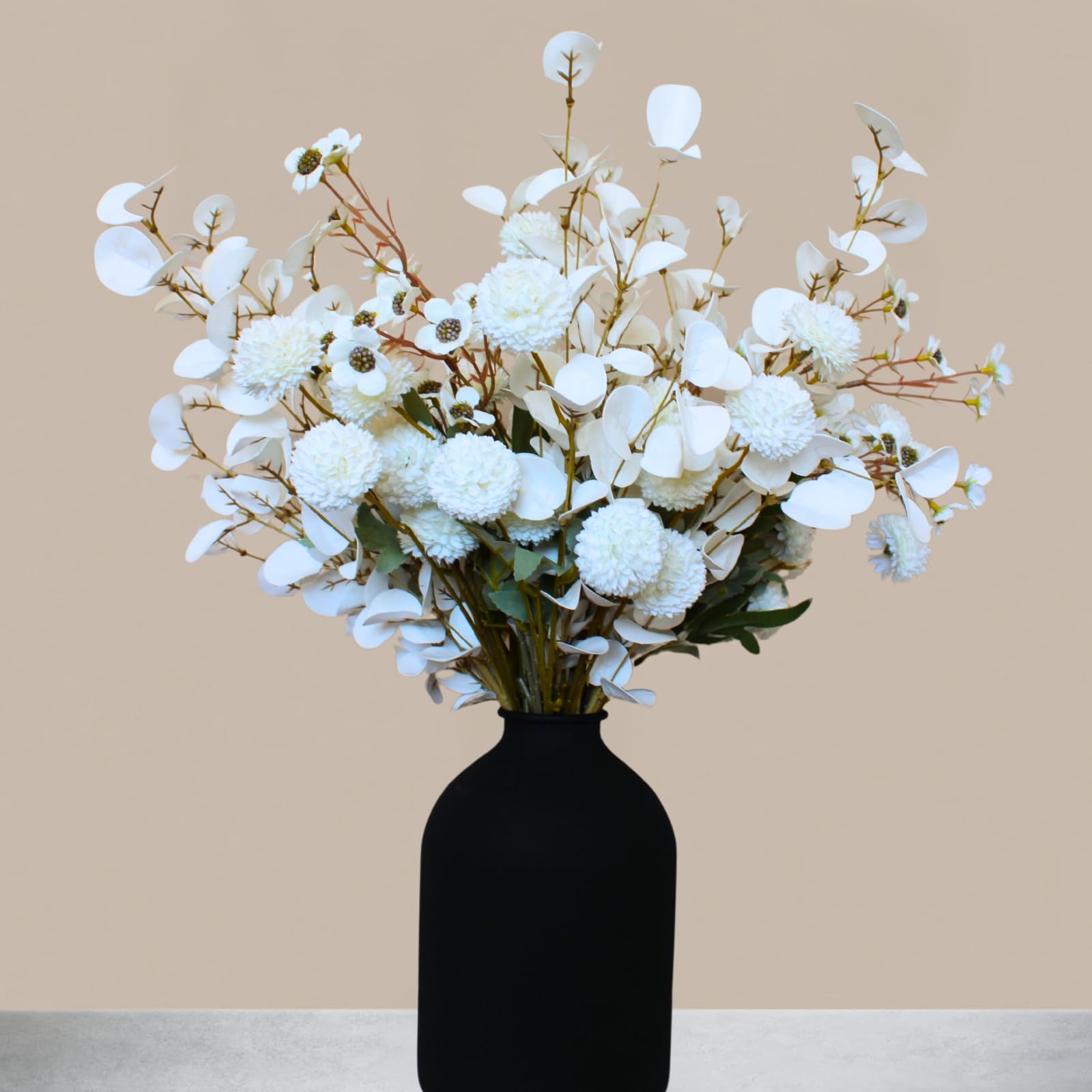Photo 1 of White Artificial Flowers Bulk for Vase That Look Real, White Flower Centerpiece for Table, Silk Floral for Home Decor Indoor, Faux Kiku + Eucalyptus Stems + Wildflowers, Flores Blancas Artificiales