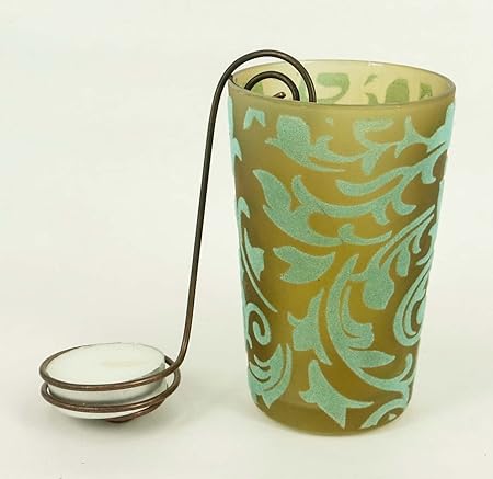 GOYAL Designer Coffee Colour Glass Cup (Two Tealights & Stand Included)