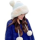 Winter Pompom Beanie Hats for Women Fluffy Knit Womens Beanie Faux Fur Crochet Skull Cap Warm Bucket Outdoor Ear Cover