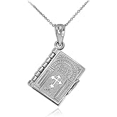 Religious Jewelry Polished Sterling Silver 3D Holy Bible Book w/Lord's Prayer Pendant Necklace