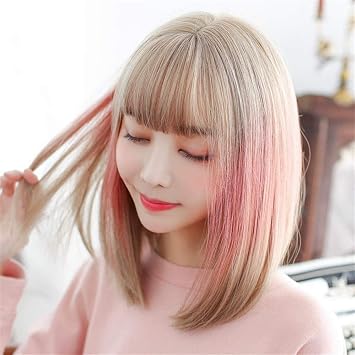Amazon Co Jp ウィッグファッション女性ピンクヘアファッションリアルウィッグ人間の髪の毛合成ウィッグショートストレートヘアレミーウィッグクリスマスプレゼント ブラウン スポーツ アウトドア