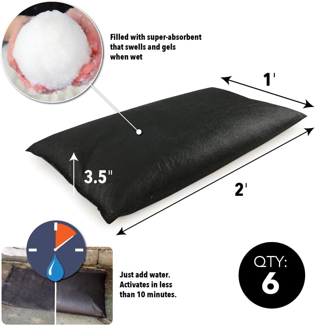 Quick Dam - QD1224-6 Water Activated Flood Bags 1ft x 2ft, 6-Pack: Flood Bags: Industrial & Scientific