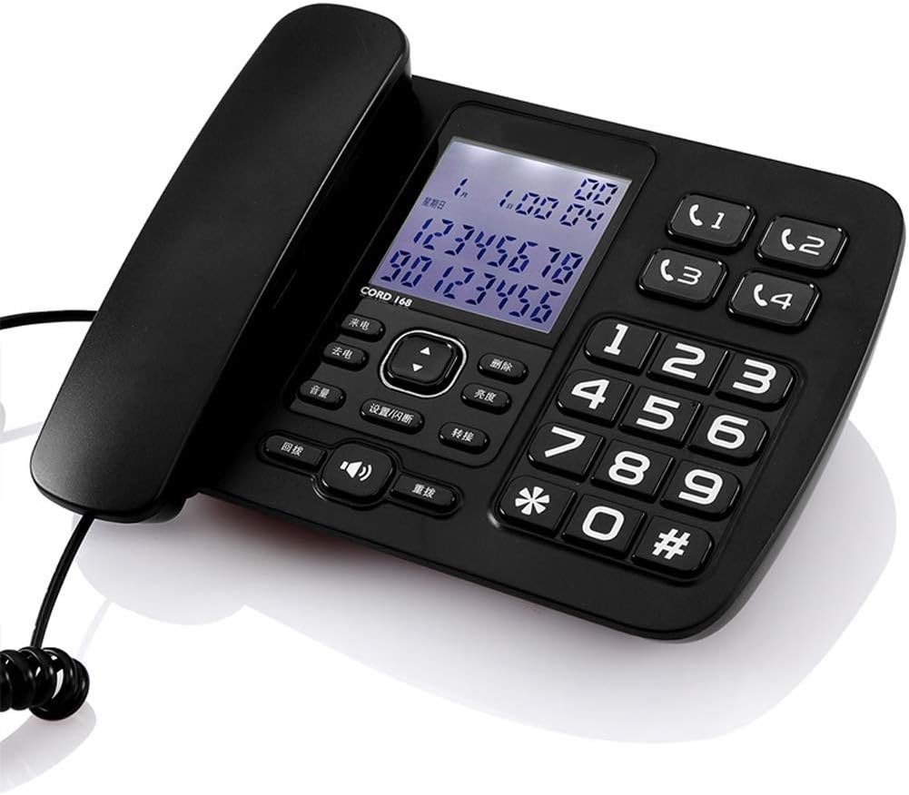 DEERYEO Landline Telephone, Old Telephone, Caller, Home Office, Large Word, Big Screen (Color : Black)