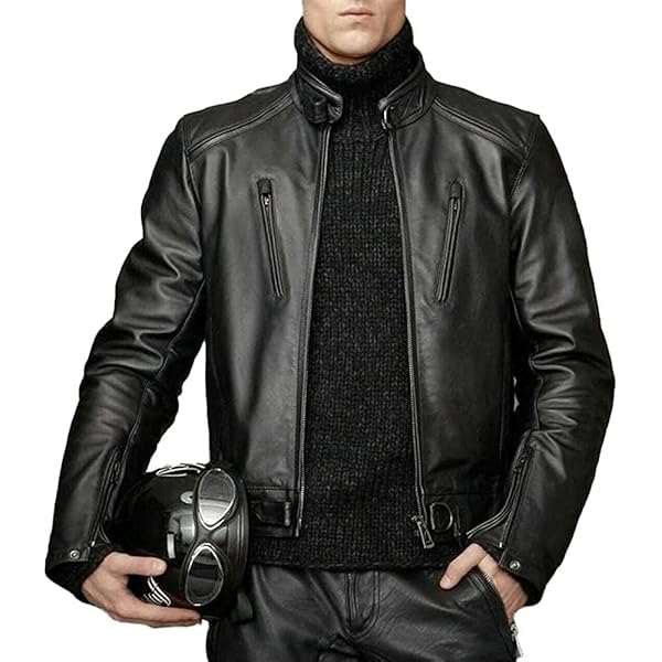 Men Moto Cow Hide Motorcycle Real Leather Jacket C141 XS Black at