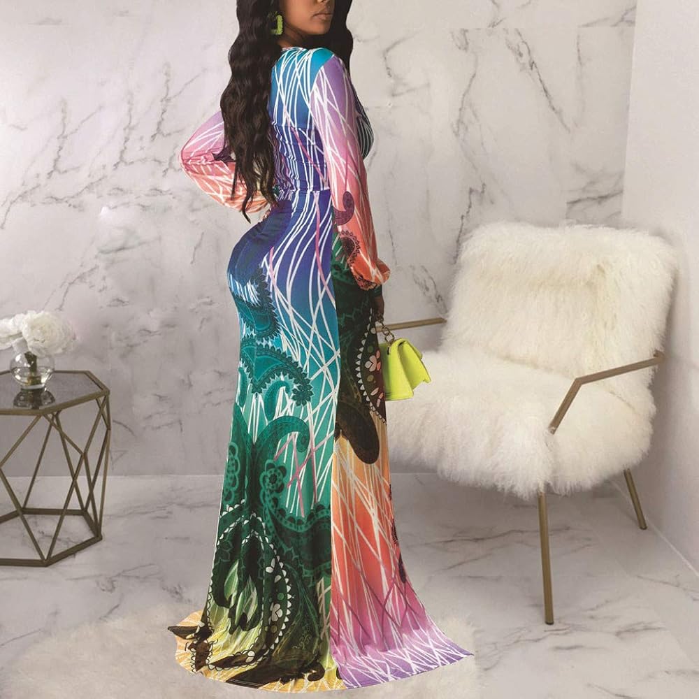 floral deep v long sleeve ruched bodycon dress